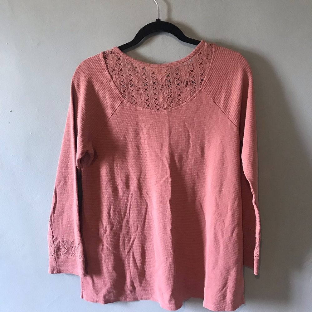 Cupio Lace-Trim V-Neck Long Sleeve Top - Rose - Picture 4 of 4